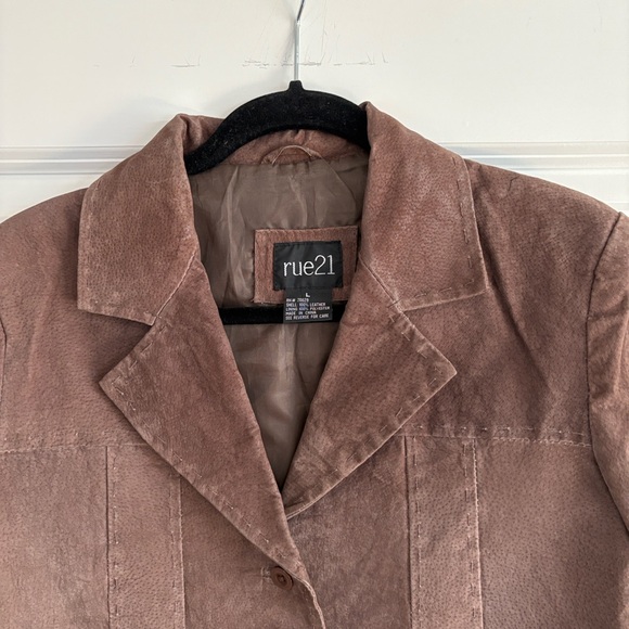 Vintage Suede Leather Jacket Womens Large Taupe Brown Stitching Boho Y2K Western - Picture 3 of 3